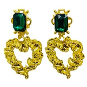 NEW vintage runway style glass gold plated earrings